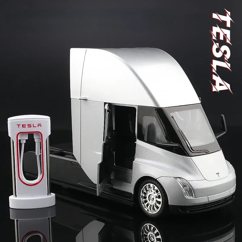 1:24 Tesla Semi Truck Trailer Model Metal Alloy Diecast Sound & Light Gift With Boys Collection Car Model Toy C325