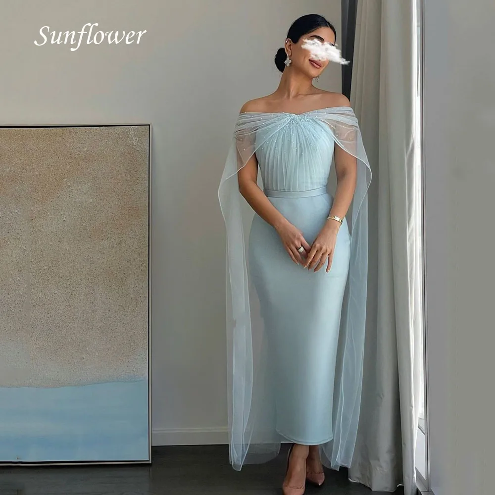 

Sunflower Simple Off the Shoulder Prom Gowns Ankle-Length Mermaid Evening Dress Pleat Tulle Party Dress 2023 High-end customized