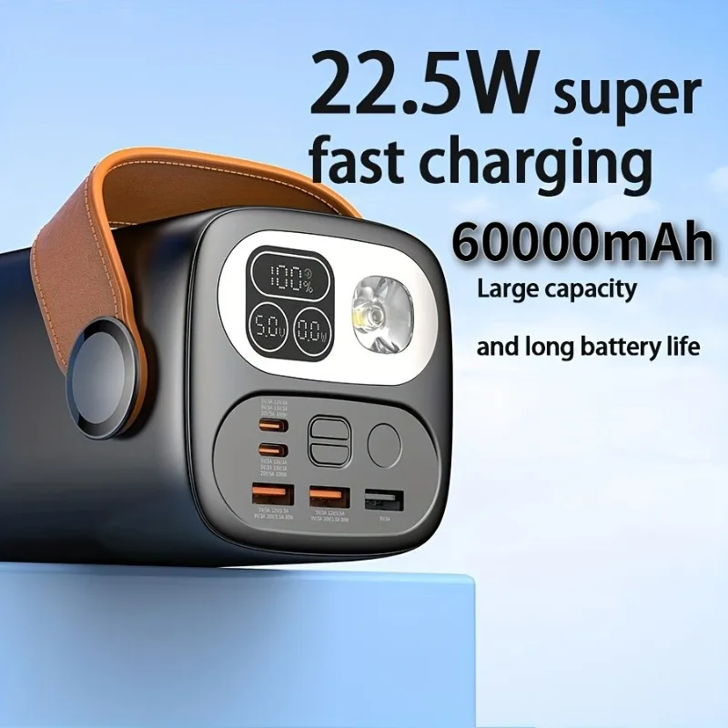 باور بانك شاحن محمول عالي السعة 60000 مللي أمبير في الساعة، حزمة بطارية PD 100 وات، 7 مخرجات و3 مدخلات، آيفون، أندرويد، للتخييم #1