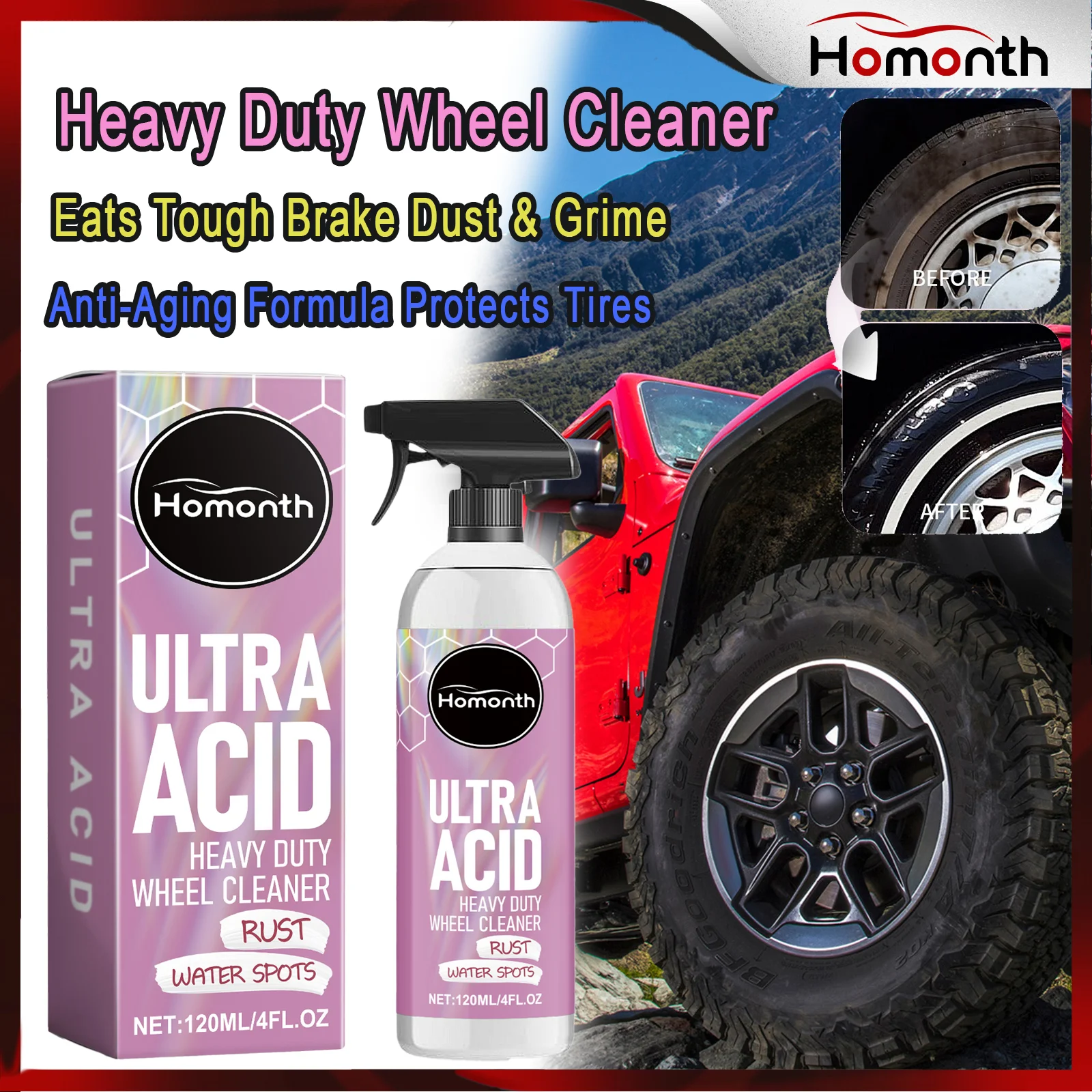 120/240/360/480/600ml Heavy Duty Wheel Cleaner Heavy Duty Wheel Cleaner, Stain Removal Anti-Aging Anti-Dust Foam Cleaner