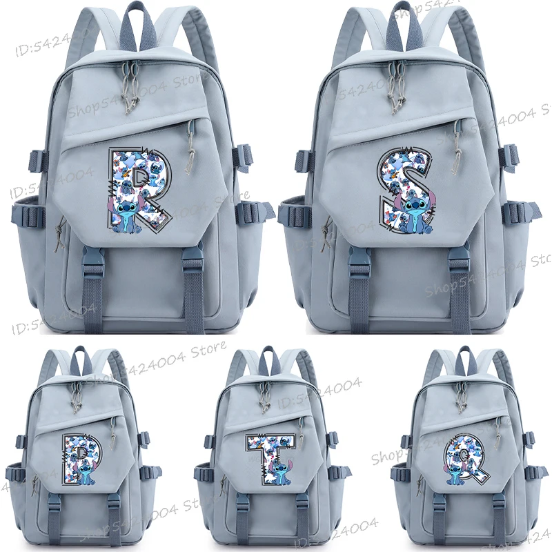 

funny Stitch alphabet A-Z student zipper backpack cartoon Disney Stitch school bags For girls boys casual Stitch letter bagpack