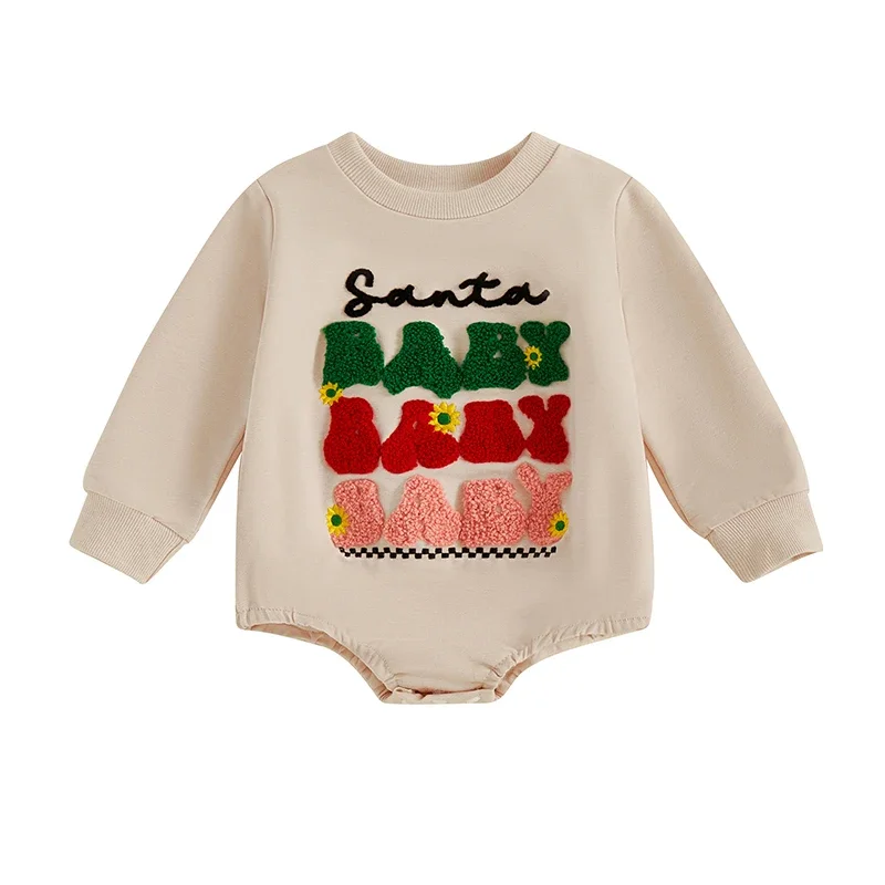 

Infant Baby Girls Boys Sweatshirts Rompers Christmas Clothes Letter Embroidered Long Sleeve Round Neck Casual Fall Pullover Tops