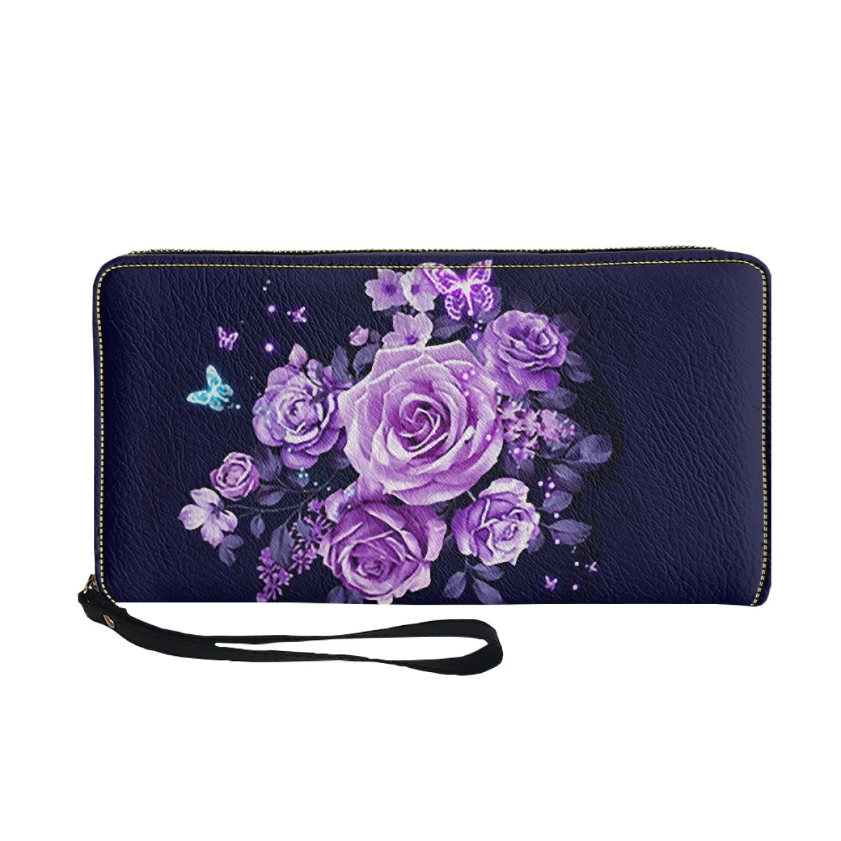 Carteiras de couro luxuosas para mulheres, flores coloridas, rosa, bolsa com zíper, bolsas de dinheiro leves, casuais, viagens, magras, femininas, meninas