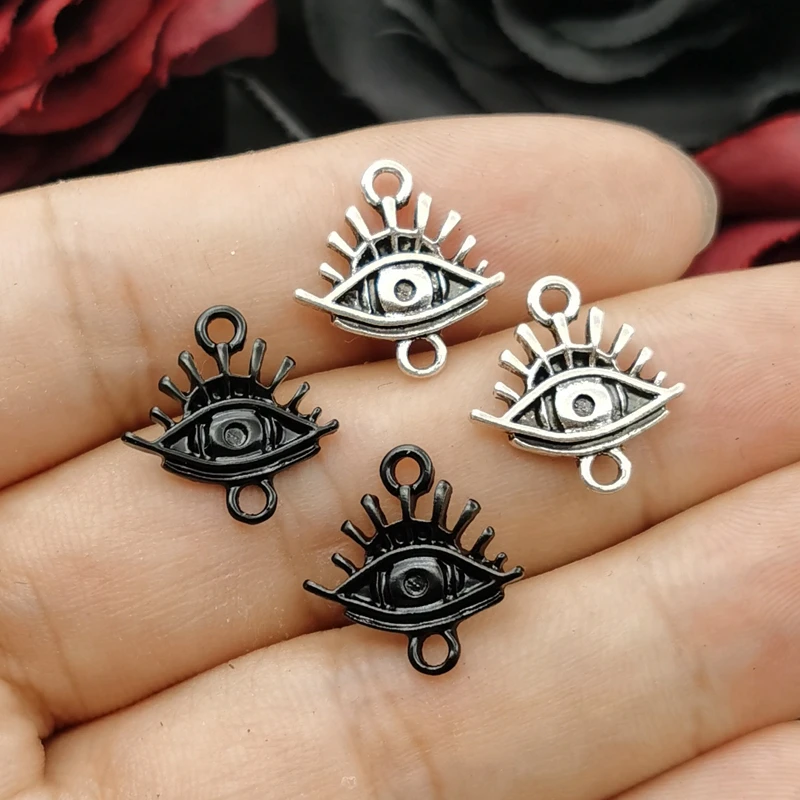 10pcs 15*13mm Retro Silver colour All Seeing Eye Charm Evil Eye Connector Pendants DIY Handmade Crafts Jewelry Accessories