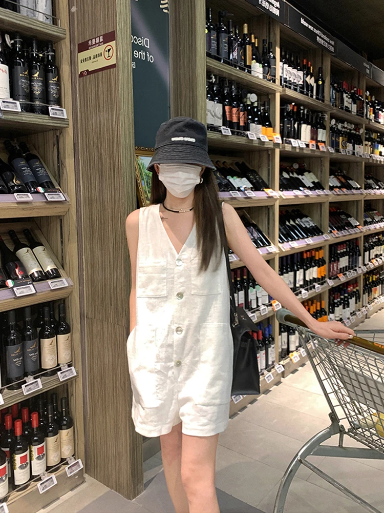 

Summer Casual Loose Han Hanfu One-Piece Suit Women's Svel ell Button Overall Pants Recommend Giant Giant Giant