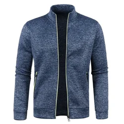 Autumn Winter New Men's Long Sleeves Zipper Knit Thin Fashion Hoodies Sweatshirt Solid Color Thicker Top Slim Fit Male Clothing