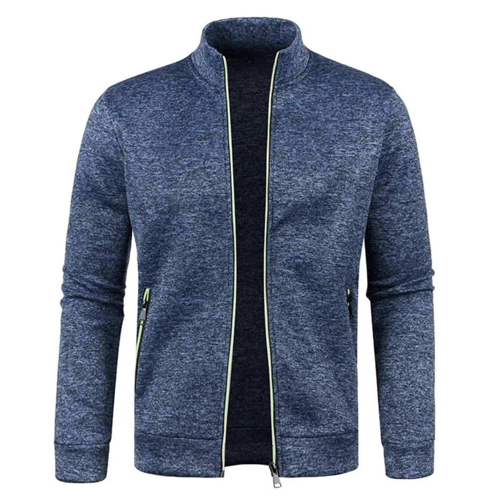 Jesień Zima Nowe Męskie Długie Rękawy Zamek błyskawiczny Dzianina Cienka Moda Bluzy z kapturem Jednolity kolor Grubszy Top Slim Fit Odzież Męska