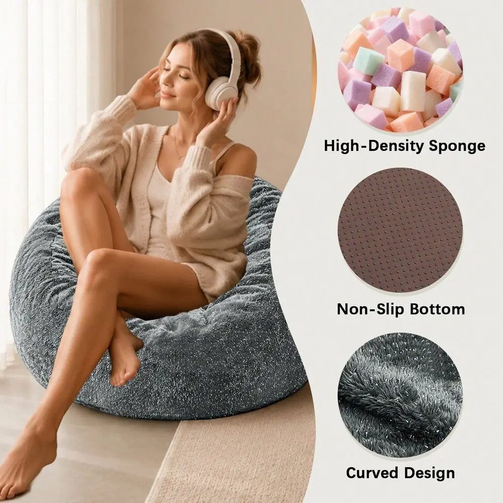 Oversized Shimmer Faux Fur Bean Bag Chair, Removable Washable Lock Zipper Cover, HighDensity Rebound Foam Filling, AntiSlip Dot view 4