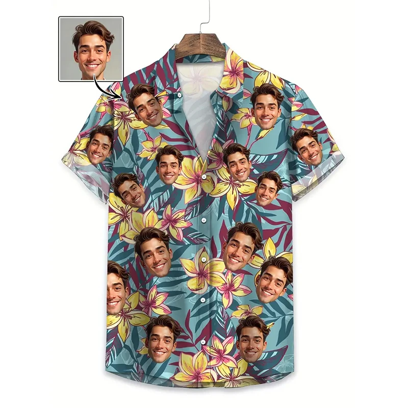 

Floral Avocado Palm Leaf Shirts for Men Clothing Customized DIY Face 3D Print Hawaii Beach Shirt y2k Top Harajuku Lapel Blouses