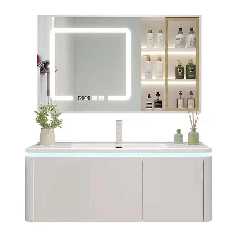 Picture 6: Modern cream style round wall-mounted bathroom cabinet ceramic integrated basin white plywood can be customized size