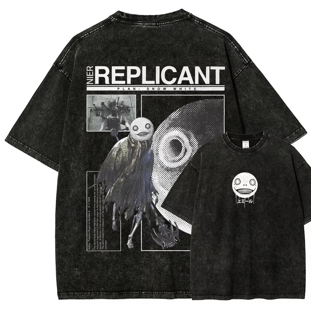 Nier Automata Washed Graphic T-Shirt 2026 Neues Modell Unisex Persönlichkeit Ganzjährig Streetwear Baumwoll-Oberteil – Detail 6