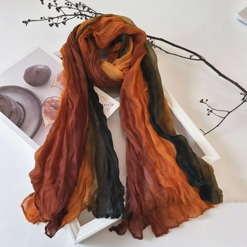 

Retro Ethnic Style Women Scarf Autumn Winter Tie-Dye Scarf Soft Long Pleated Gradient Shawl Korean Artistic Shawl Fashion Scarf