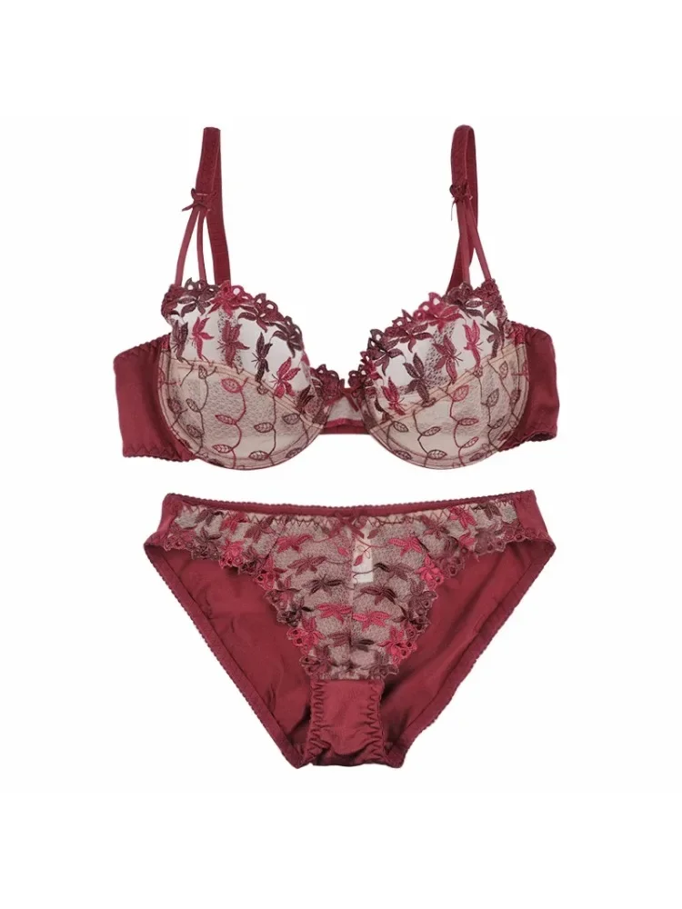 YUQI Damen-Bralette-Set aus französischer Spitze – ultradünner, durchsichtiger Netz-BH mit Bügel, atmungsaktive, leichte Push-Up-Dessous