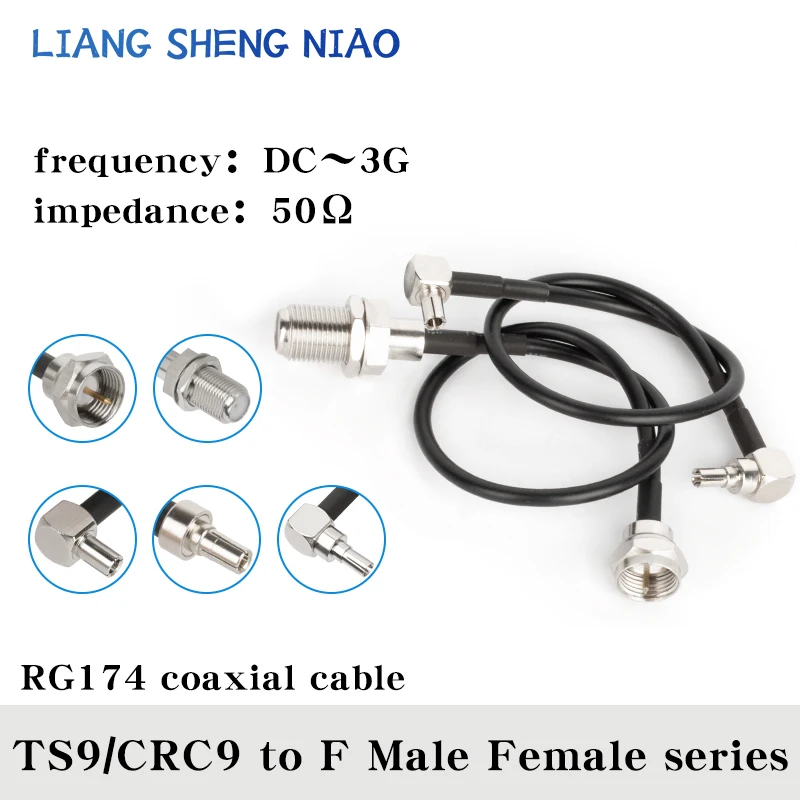 RG174 Coaxial Cable TS9 CRC9 Male To F Male Female Right Anlge Connector TS9 To F Crimp for Cable Low Loss Fast Delivery RF line