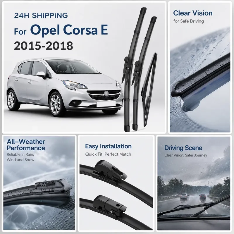 For Opel Corsa E 2015-2018 Front Rear Wiper Blades Windshield Window Brush Set 26 15 12 Inch Auto Accessories