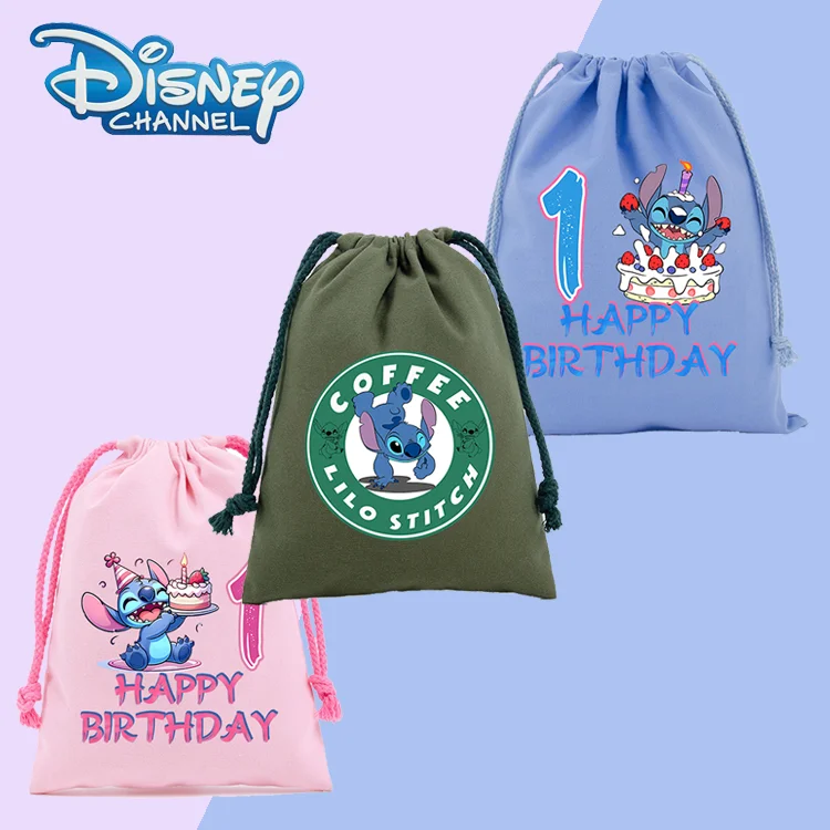 Disney Large Capacity Portable Stitch Drawstring Chase Drawstring Bags Animated Cartoon Character Pattern Pouch Birthday Gifts