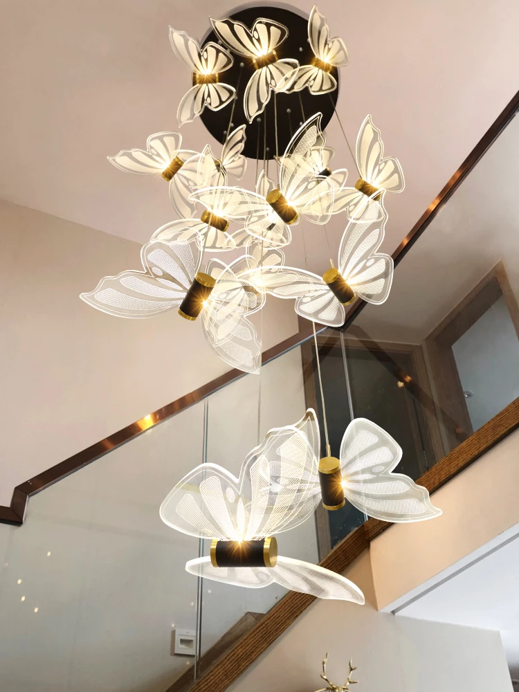 

2026 New Bird Chandelier Modern Spiral Staircase Lighting Long Chandelier Living Room Villa Attic Dining Room Pendant Lighting