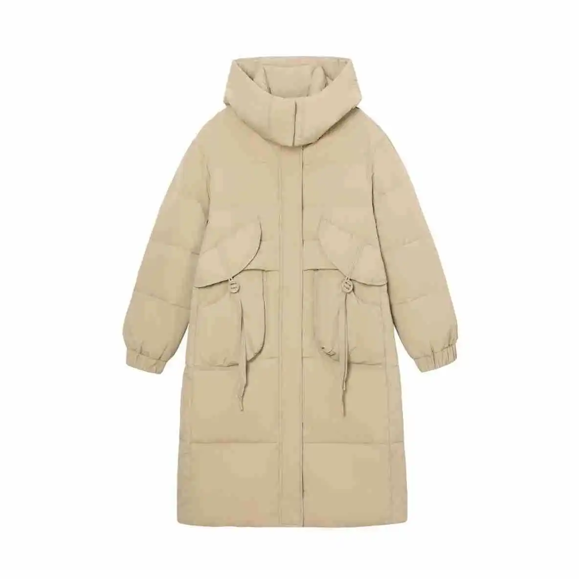 เสื้อโค้ทกันหนาวผู้หญิงขายดีสีล้วนเชือกรูดคอตั้งมีฮู้ดเสื้อแจ็คเก็ตผู้หญิงยาวเสื้อโค้ทเรียบง่ายสำหรับผู้หญิง