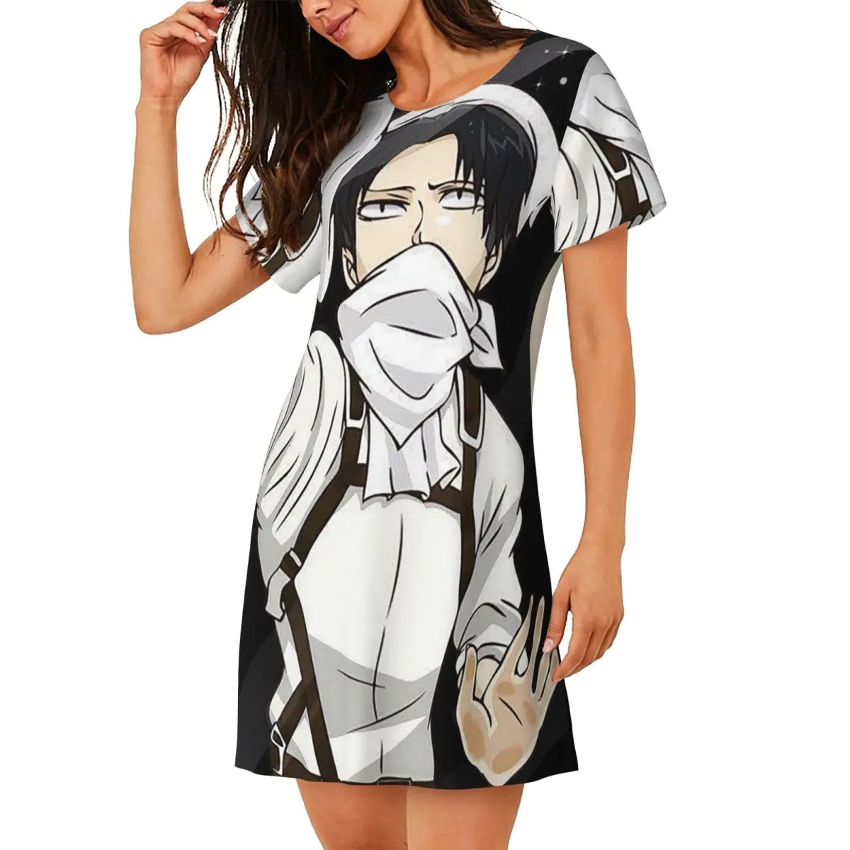 Custom Attack On Titan Manga Erwin Smith Anime Short Sleeves Nightdress For Sleeping Women Short Sleeve Nightgowns Pajama Dress