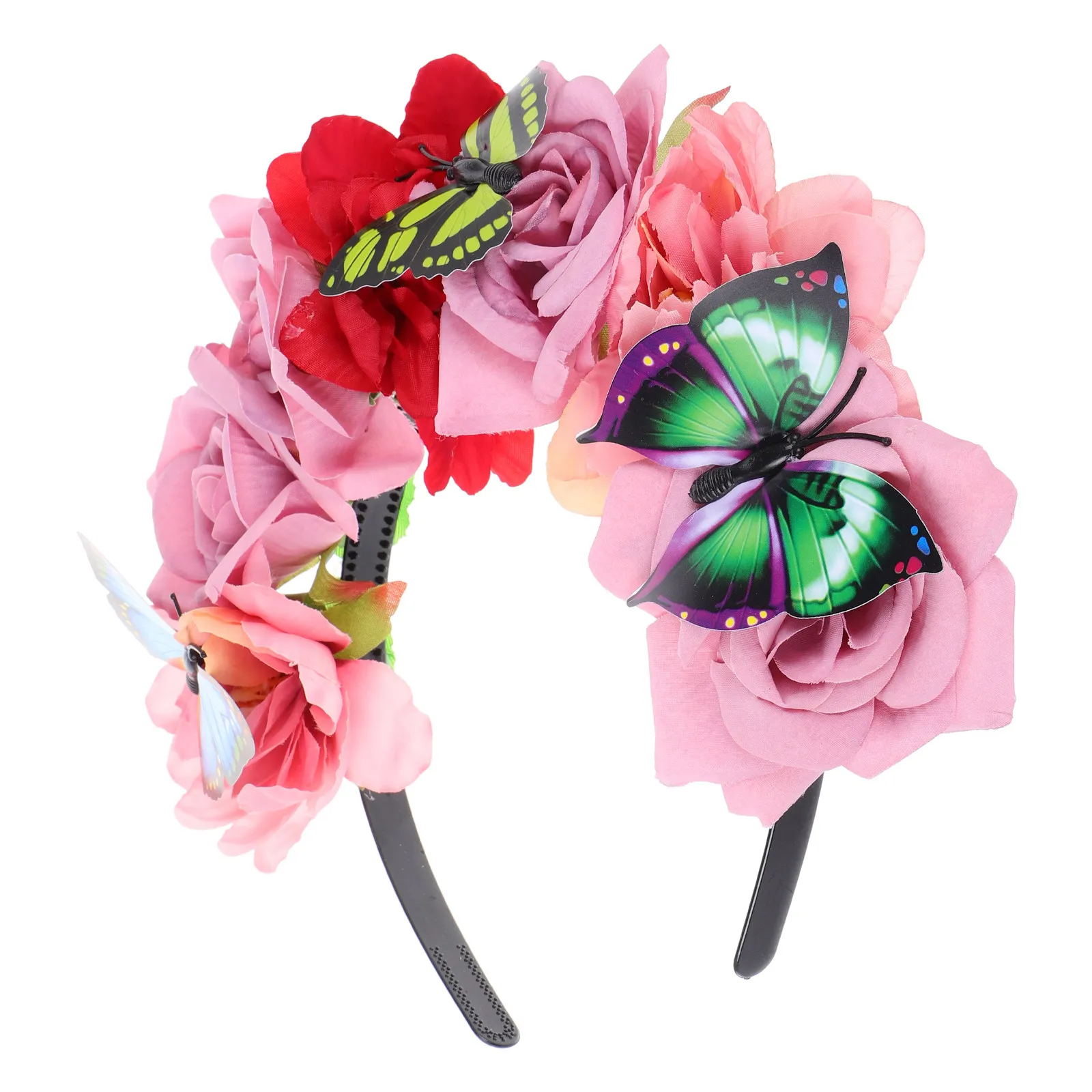 

Повязка на голову с бабочками и цветами, реалистичные искусственные цветы, богемный аксессуар для волос на Хэллоуин, Рождество, День святого Валентина