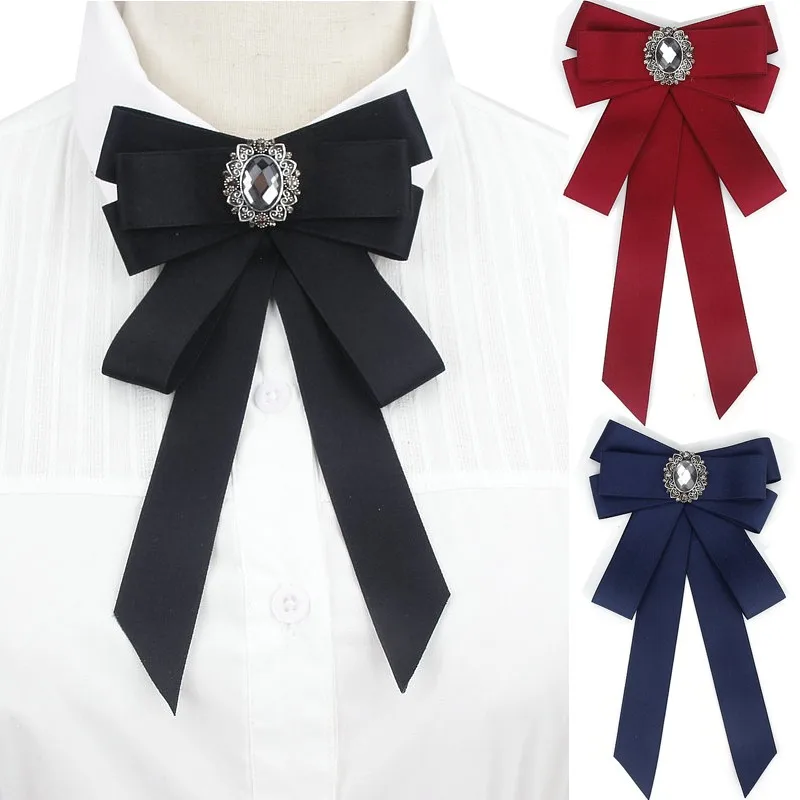 Fashion Black Bows Tie Clip Ribbon Red Diamond Bowtie White Rhinestone Dress Shirts Collar Bow Tie Gift for Women Accessories