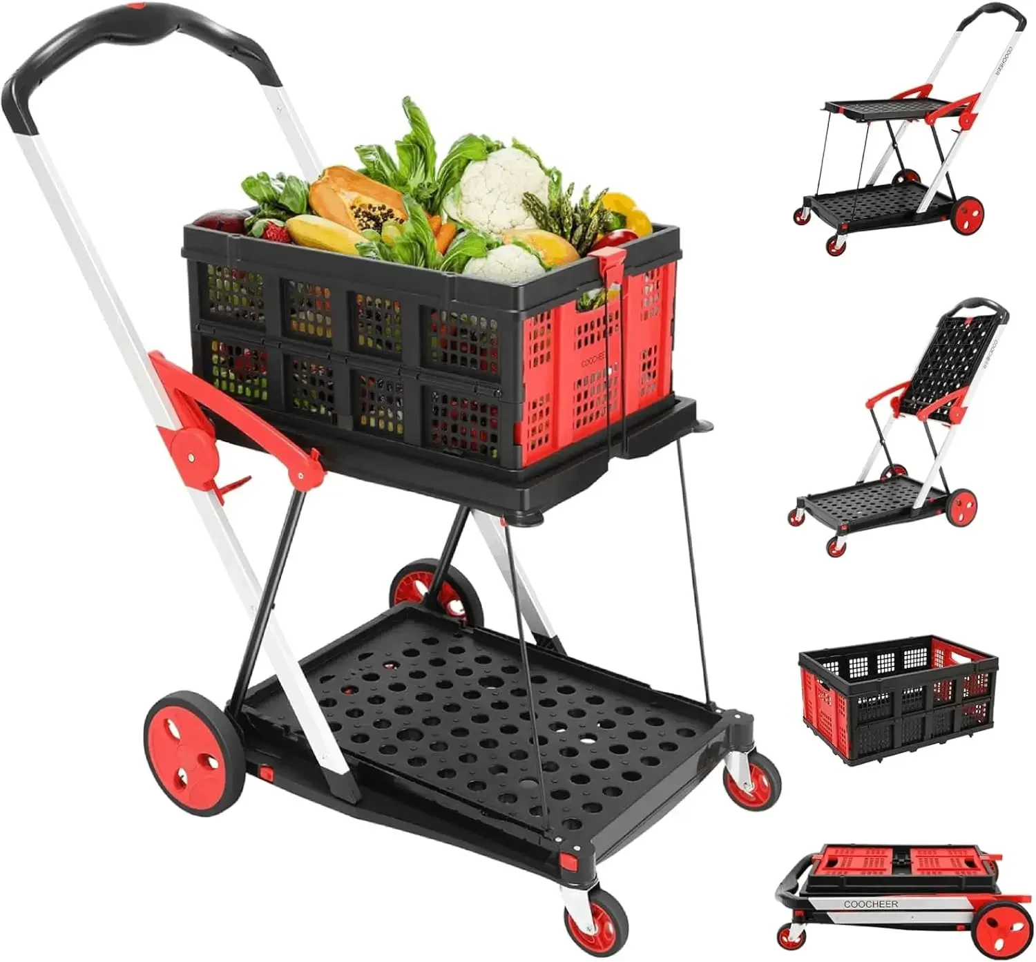 Use Functional Collapsible Carts, Mobile Folding Trolley, Shopping Cart with Storage Crate, Portable Folding Cart, Shopping Cart