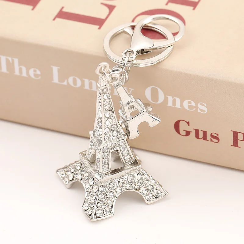 Fashion Eiffel Tower Rhinestone Key Chain Women Handbag Pendant Alloy Keyring Car Pendant Jewelry Key Accessories Kid Gift