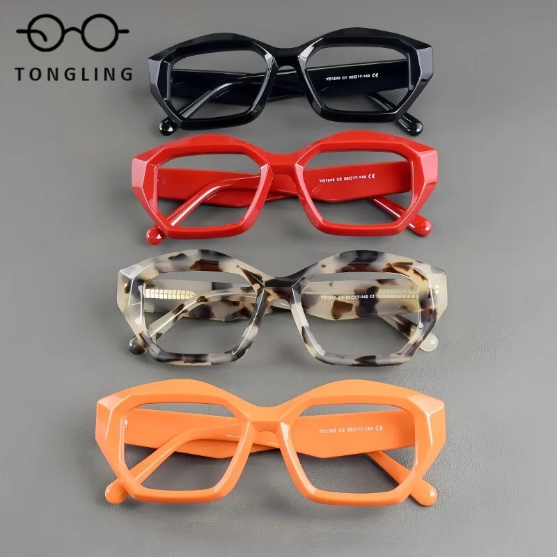 

Высококачественные мужские и женские очки ручной работы из ацетата, модные, нестандартной формы, цветные, с диоптриями, для коррекции близорукости, для чтения, в ретро-стиле.