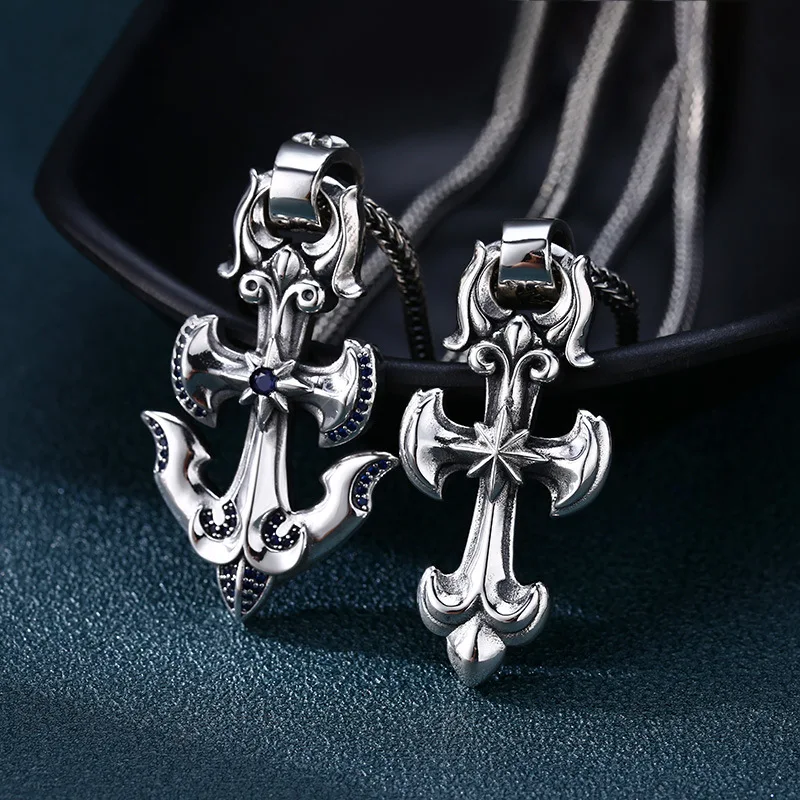 Wholesale s925 sterling silver necklace pendant cross men's anchor six-pointed star fashion thai silver pendant jewelry