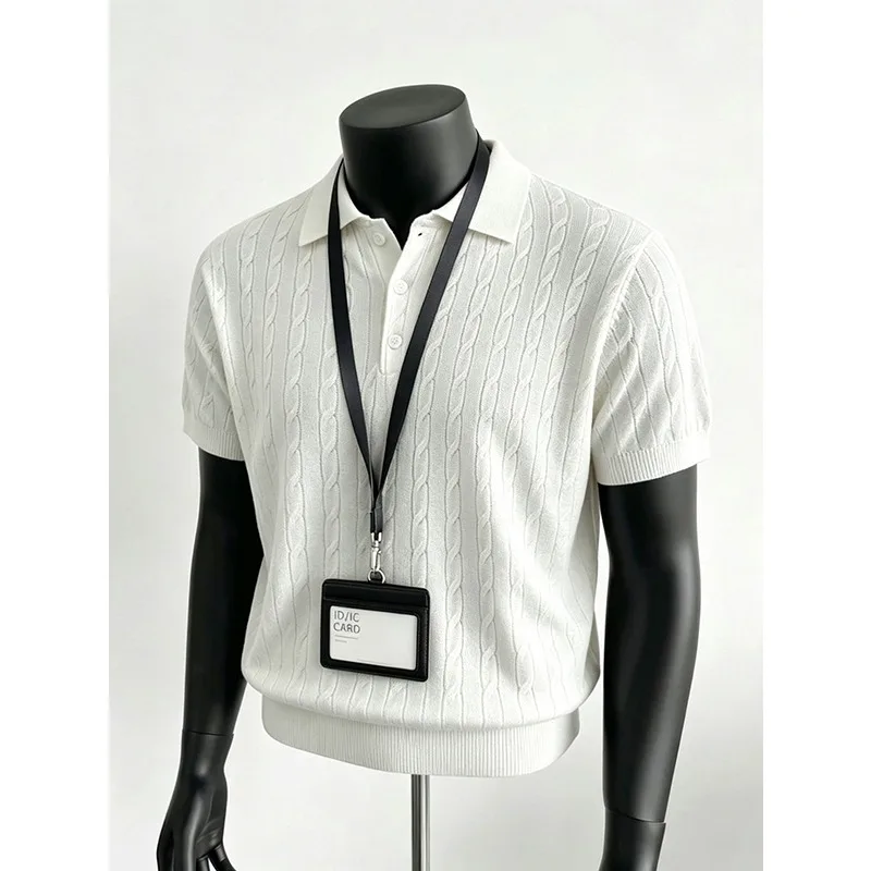 British Style Summer Knitted Polo Shirts for Men Ice Silk Comfortable Casual T-shirt Breathable Versatile Social Streetwear Top