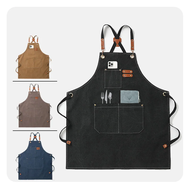 Nowa moda Płócienne fartuchy kuchenne dla kobiet Mężczyźni Fartuch roboczy szefa kuchni do grilla Restauracja Bar Sklep Kawiarnie Beauty Nails Studios Uniform