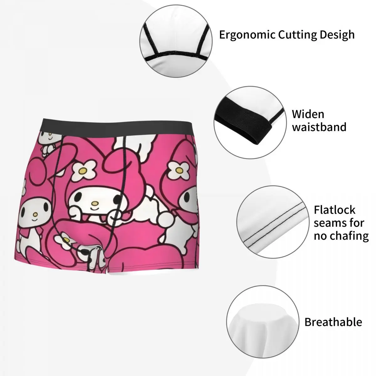 Roupa Interior Anime personalizada dos homens, Boxer respirável, Shorts masculinos, Cuecas macias, Custom, Minha melodia, Sanrio, Japão