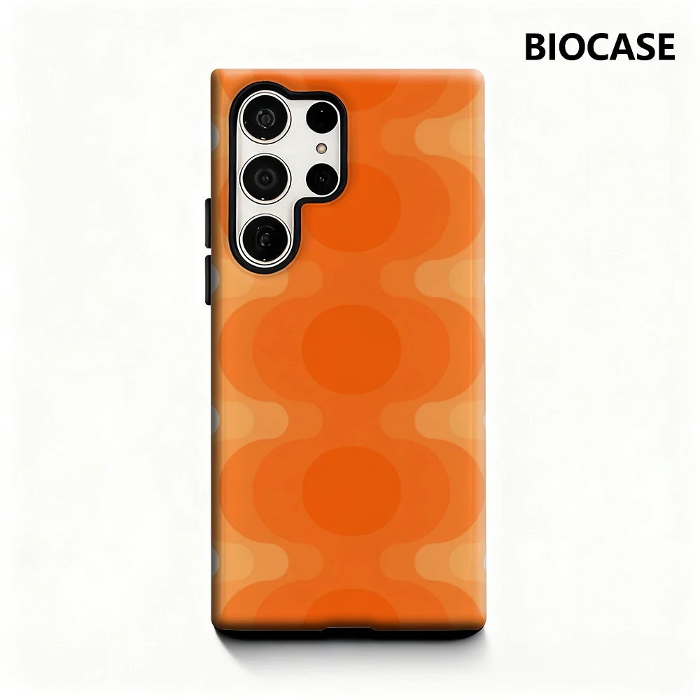 Orange Orbs Handyhülle für Samsung Galaxy S25 Ultra S24 S23 Ultra Plus, glänzende doppellagige Rückseite