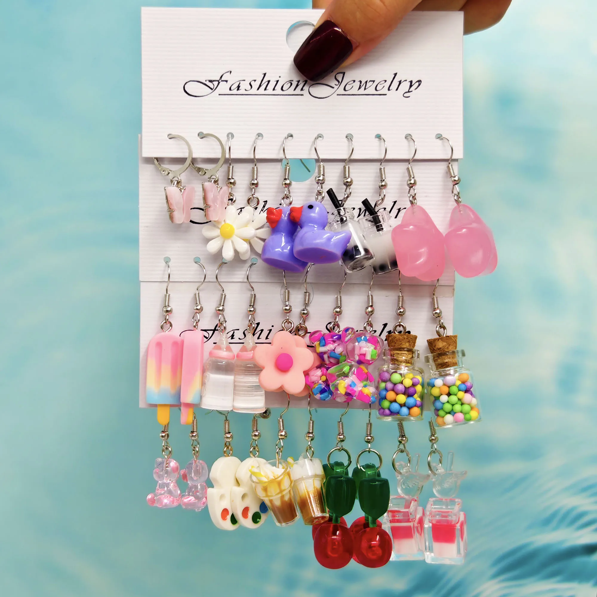 30pcs Cartoon Candy Color Matching Resin Earrings Star Bear Cherry Palette Combination Set