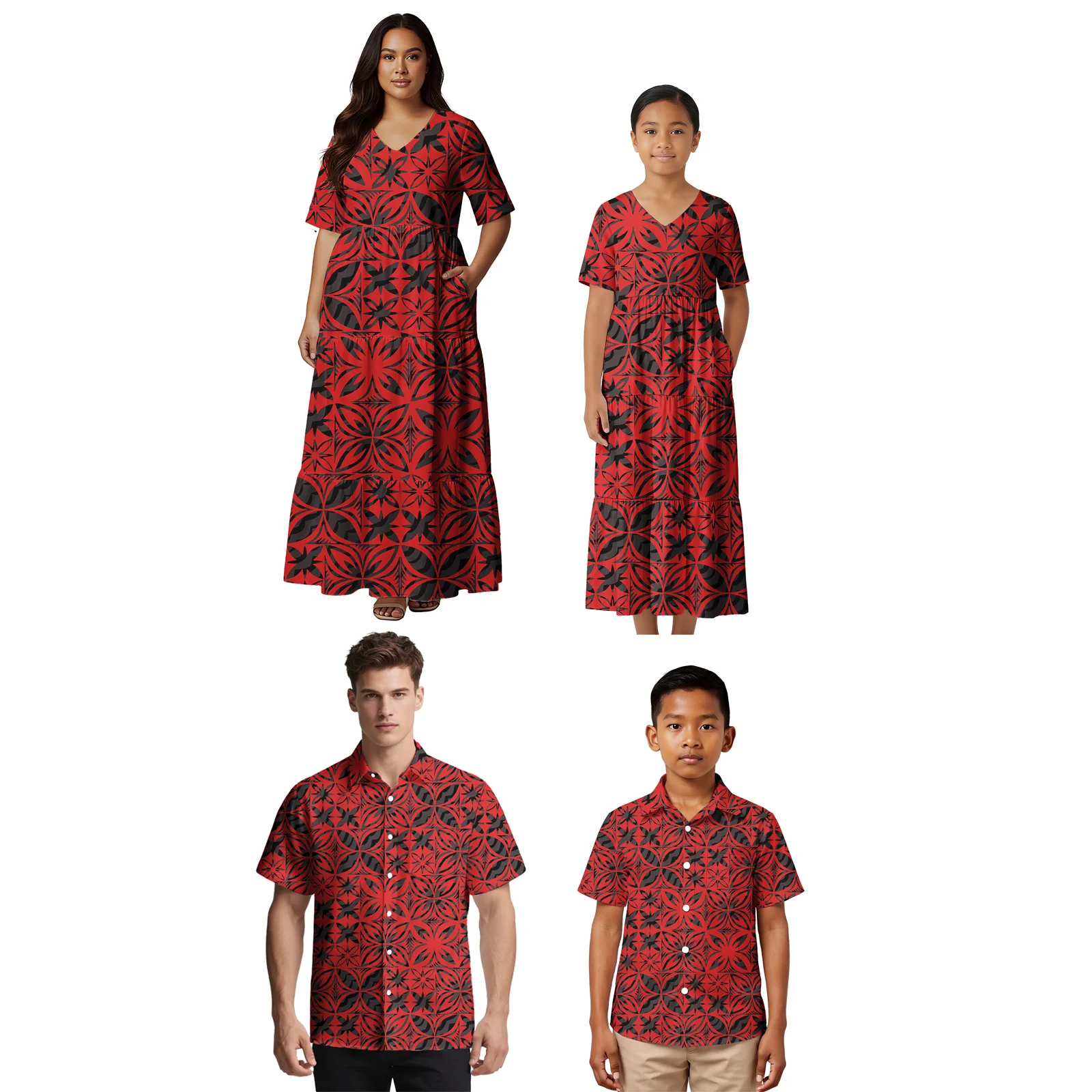 

Комплект одежды «Остров Монстера»: полинезийская рубашка с V-образным вырезом и юбка в гавайском стиле для отца, матери и детей, самуанский наряд для родителей и детей