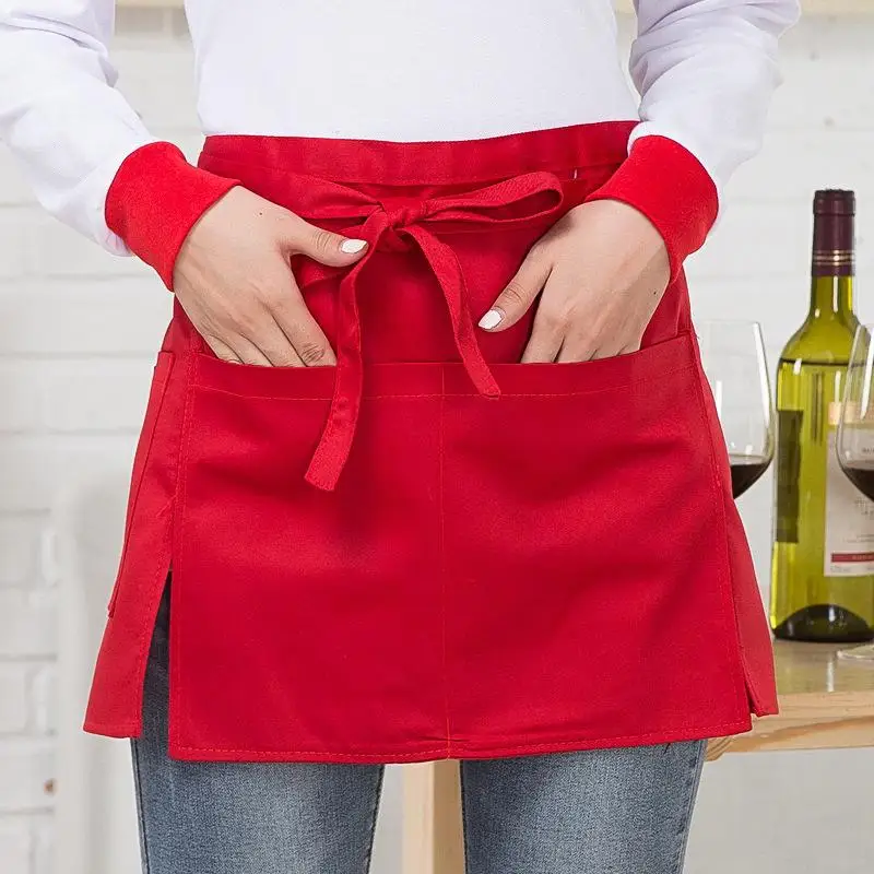 Ropa de trabajo sencilla a la moda, uniforme que combina con todo, delantal transpirable de media longitud con bolsillo, asistente de restaurante, 1 unidad