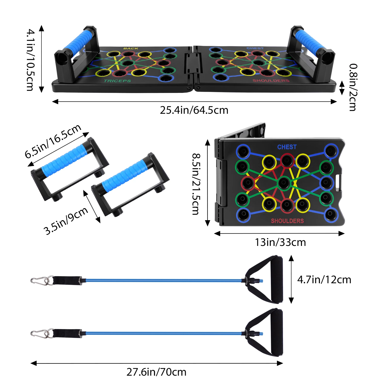 لوح دفع محمول متعدد الأغراض قابل للطي مع مقابض وأشرطة مقاومة - معدات اللياقة البدنية، التدريب الداخلي في صالة الألعاب الرياضية المنزلية