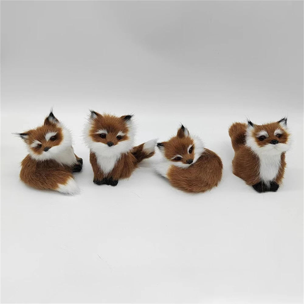 Figurines en peluche SLaura rel pour enfants, mini modèle de simulation accroupi, ornements mignons de renard 216.239., cadeaux d'anniversaire, décoration d'intérieur, artisanat