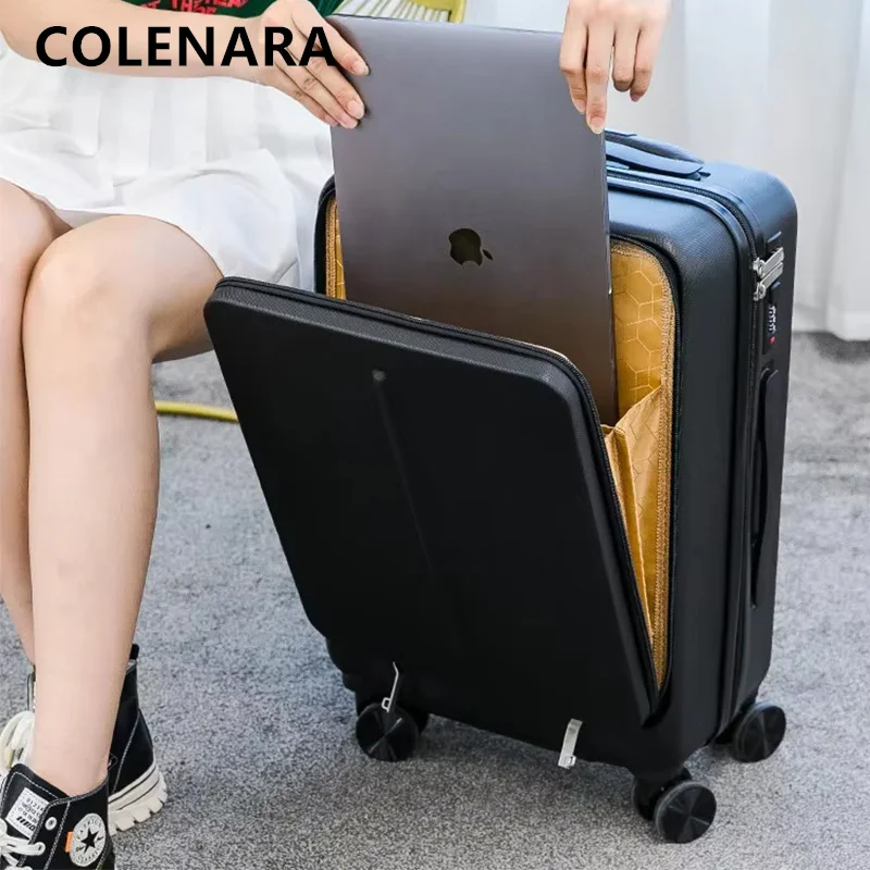 COLENARA حقيبة كمبيوتر محمول فتحة أمامية الصعود للرجال ABS + PC حقيبة تروللي بعجلات 20 "24 بوصة المرأة حمل على السفر الأمتعة