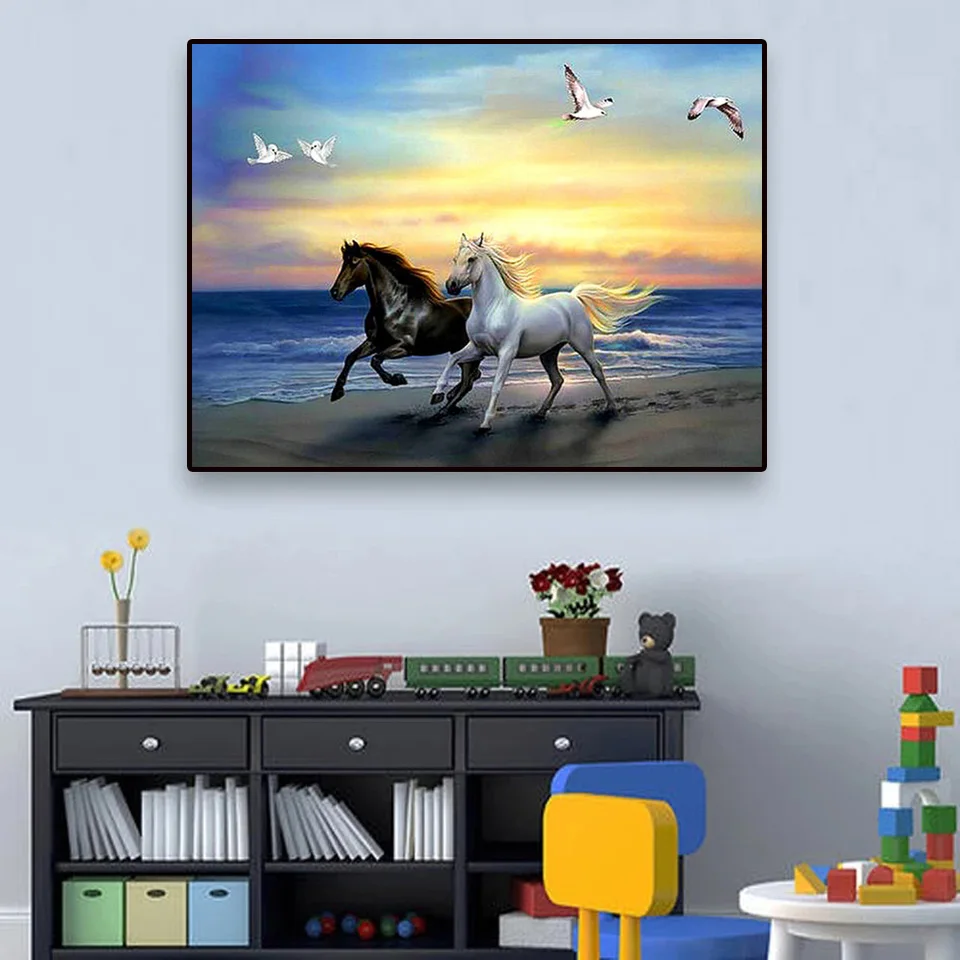 الحيوان الحصان DIY ألواح تلوين حرفية لامعة غرزة التطريز أطقم التطريز فسيفساء الراين ستيد ديكور المنزل هدية
