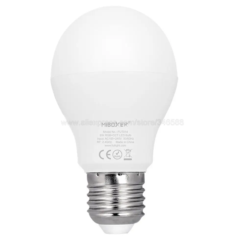 MiBoxer 6W RGB+CCT LED Light Bulb E27 AC 110V 220V WiFi Lamp FUT014 2.4G 4-Zone Remote Smartphone APP Alexa Google Voice Control