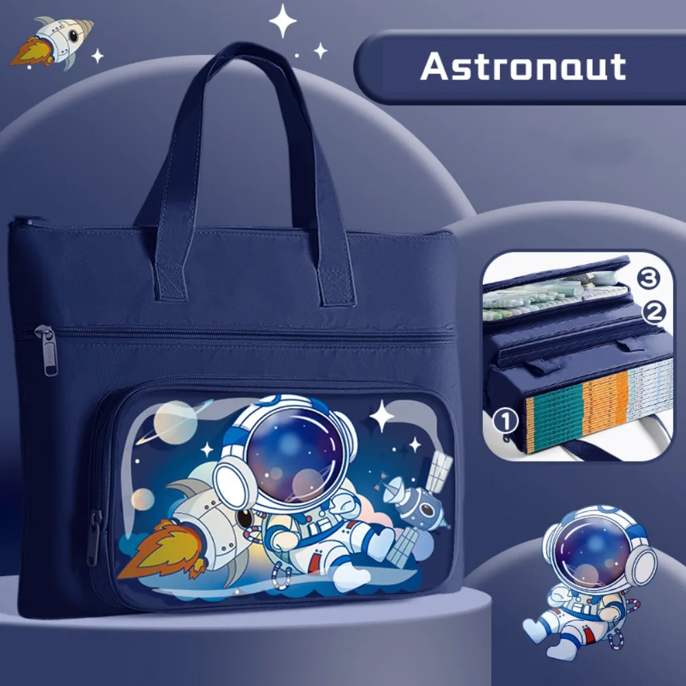 

Canvas Tutorial Bag Astronaut/Capybara/Panda/Sweet Girl Large-capacity Tote Book Bag Three Layers Portable Books Storage Bag