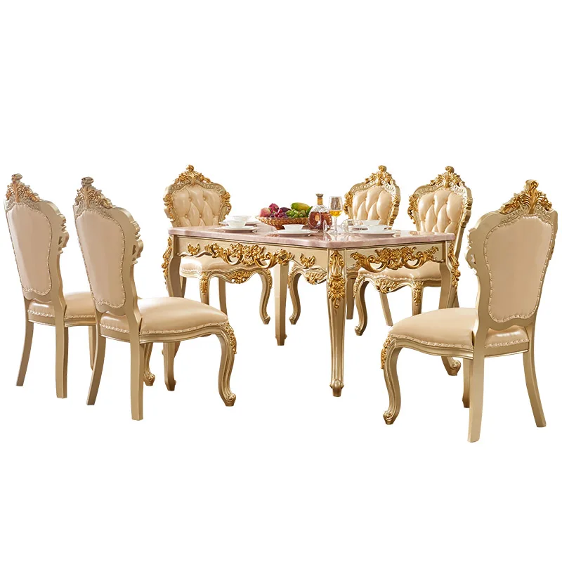 

European solid wood dining table marble surface restaurant dining table and chair combination