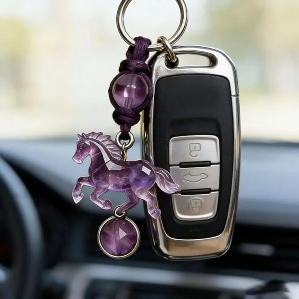 Attracts Good Luck & Wealth Lucky Amethyst Horse Keychain Personality Charming Crystal Horse Keychain Jewelry Accessories