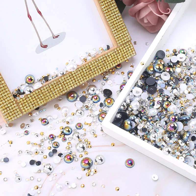 30g Mix Size ABS Imitation Pearls Resin Rhinestones For Crafts Round Flatback Beads AB Color Nail DIY Decoration Bulk Wholesale