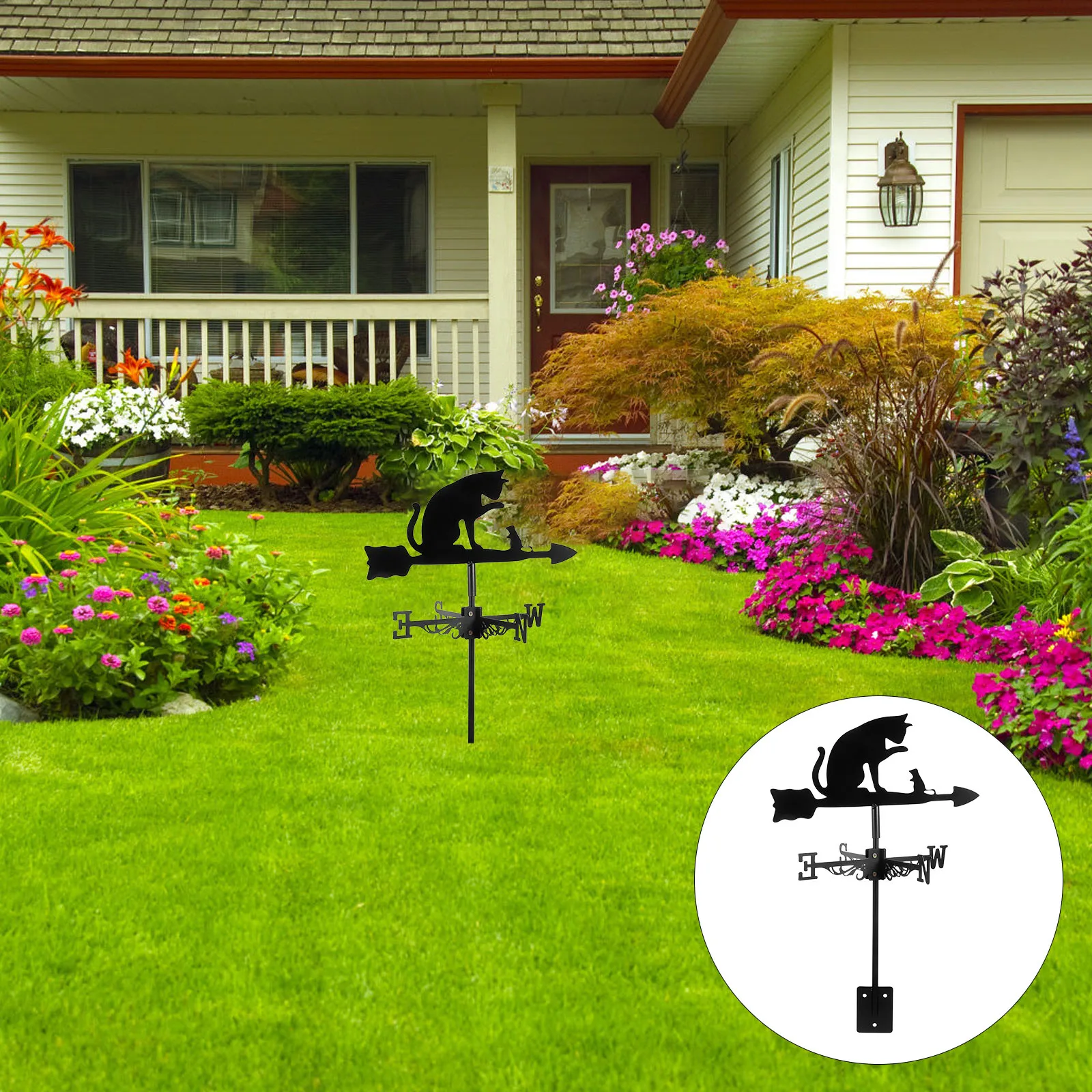 

Cat Weathervane Stainless Steel Rooftop Vanes Yard Decor Patio Lawn Garden Outdoor Direction Marker Wind Indicator