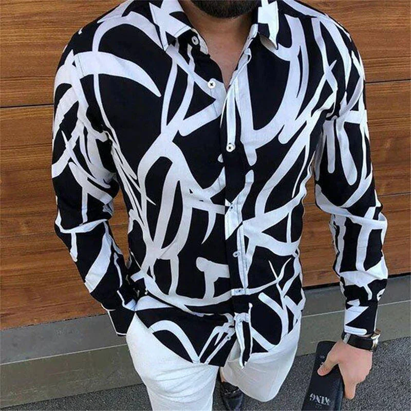 Autumn men's casual versatile fashion street men's shirt lapel single-breasted shirt men's irregular line long-sleeved shirt