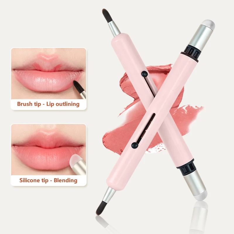 Portable Retractable 2-in-1 Lip Brush Dual Head Silicone & Lip Liner Brush For Lipstick Lip Gloss Cosmetic Application