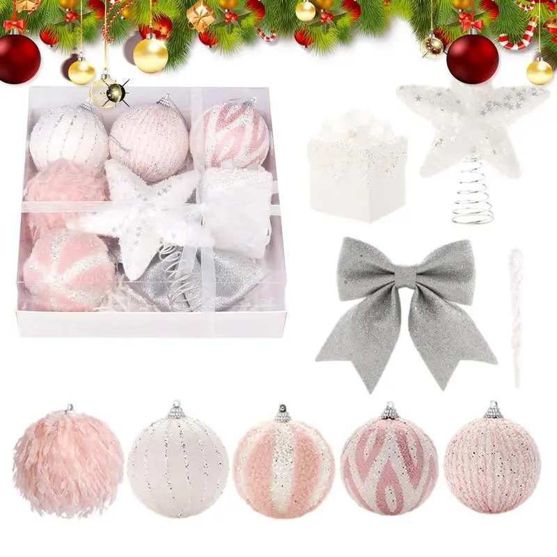 Christmas Tree Decoration Balls Shatterproof Pink Tree Ornaments Christmas Pendants Foam Tree Topper Home Decorations Christmas