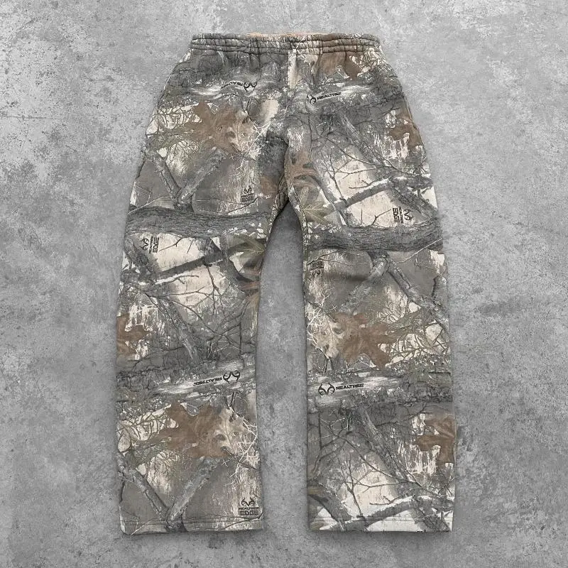 Retro Y2K Camouflage Pattern Print Sweatpants Men's Straight Leg Casual Trousers Neutral Style Summer Collection Fashionable